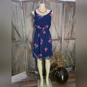 Old Navy Navy Blue Floral Chiffon Dress